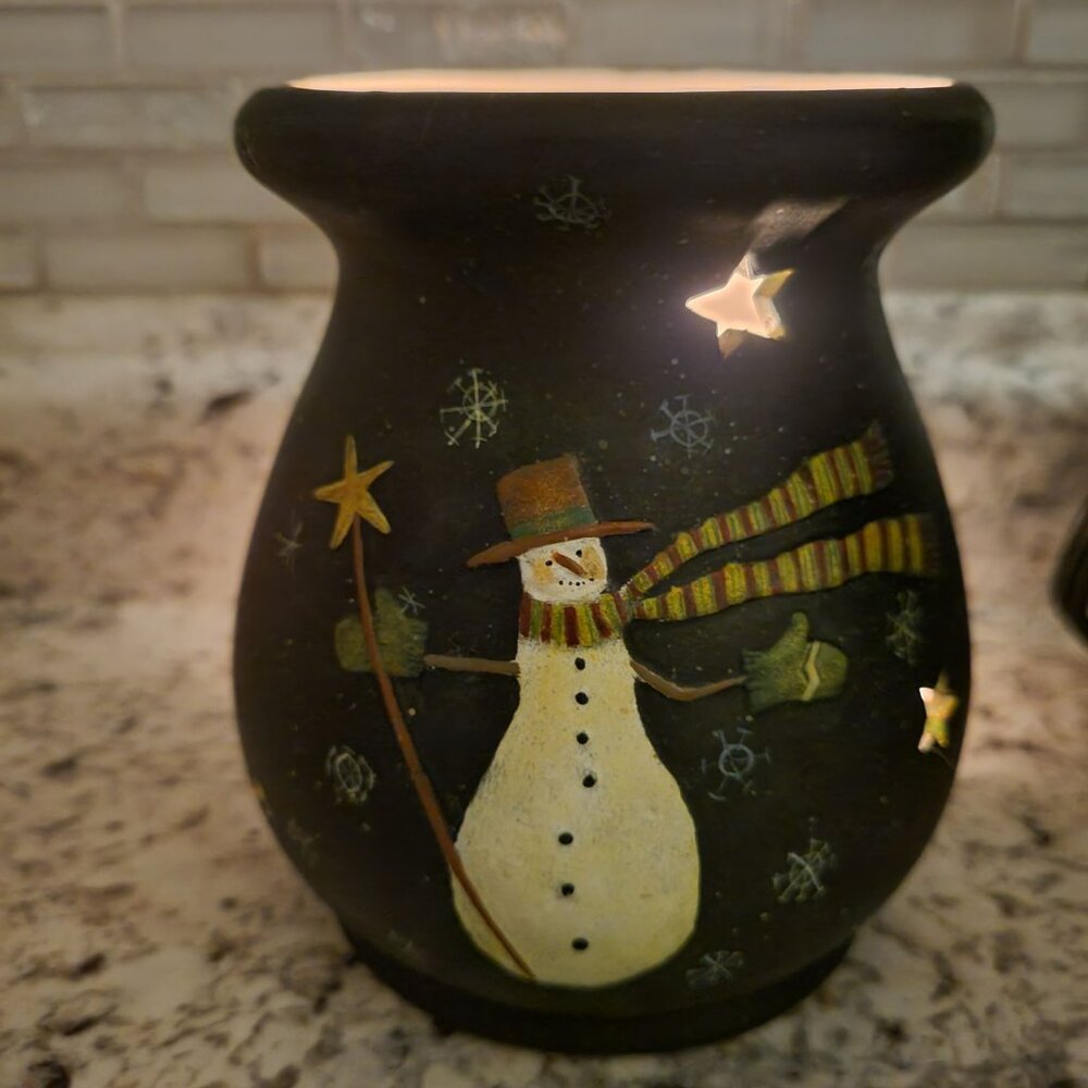 Lang Ceramic Snowman Tealight Candle Holder With Cutout Stars